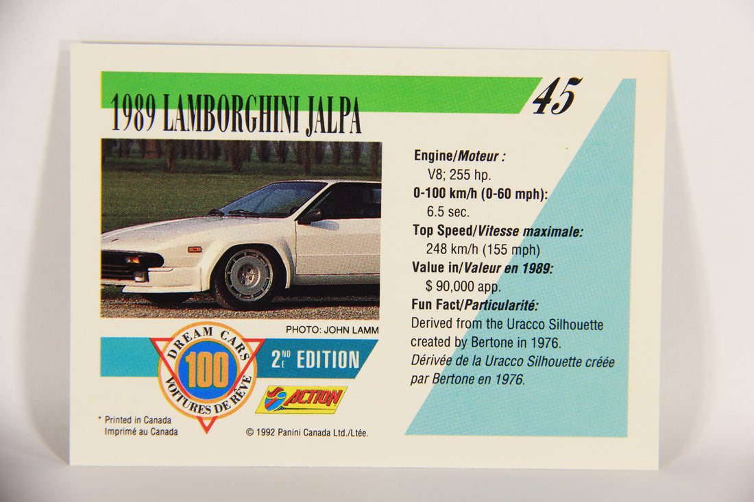 Dream Cars 2nd Edition 1992 Trading Card #45 - 1989 Lamborghini Jalpa L018518