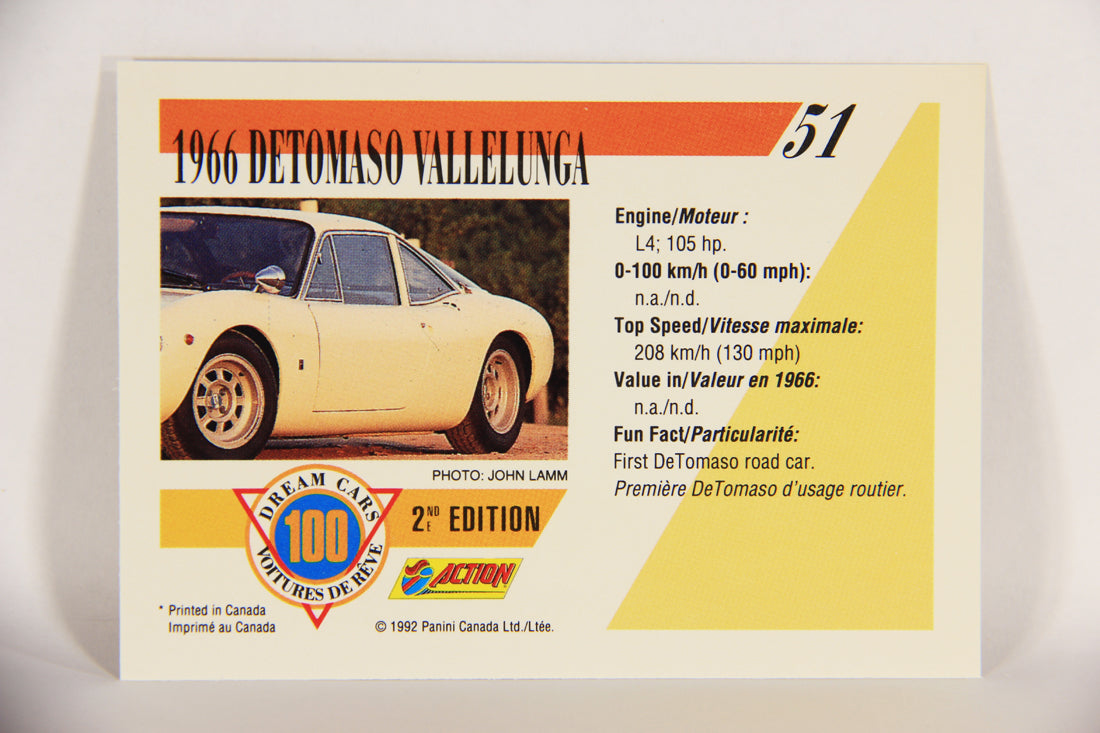 Dream Cars 2nd Edition 1992 Trading Card #51 - 1966 Detomaso Vallelunga L018524