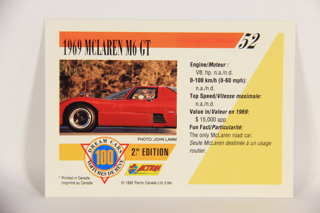 Dream Cars 2nd Edition 1992 Trading Card #52 - 1969 McLaren M6 GT FR-ENG L018525