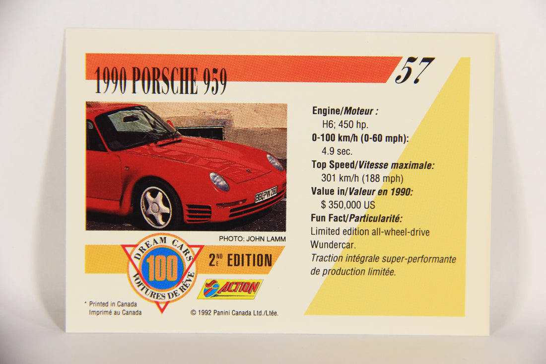 Dream Cars 2nd Edition 1992 Trading Card #57 - 1990 Porsche 959 FR-ENG L018530