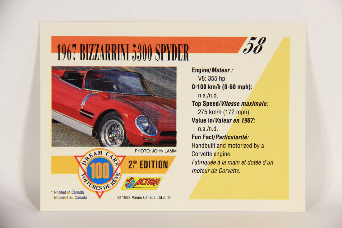 Dream Cars 2nd Edition 1992 Trading Card #58 - 1967 Bizzarrini 5300 Spyder L018531
