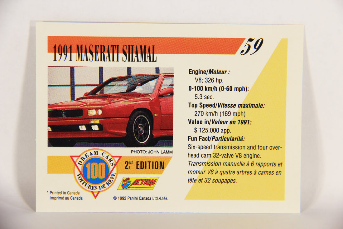 Dream Cars 2nd Edition 1992 Trading Card #59 - 1991 Maserati Shamal FR-ENG L018532