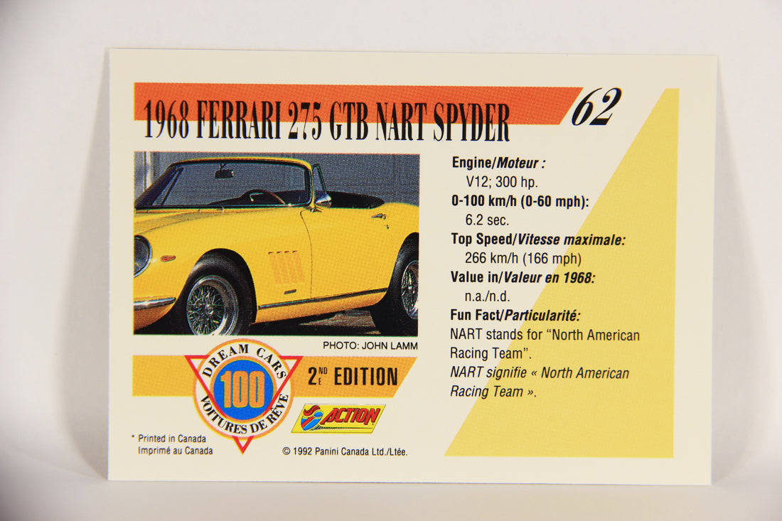 Dream Cars 2nd Edition 1992 Trading Card #62 - 1968 Ferrari 275 GTB Nart Spyder L018535
