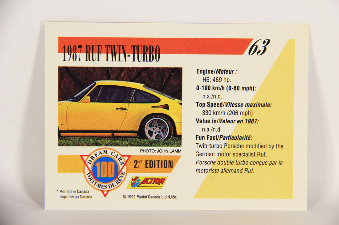 Dream Cars 2nd Edition 1992 Trading Card #63 - 1987 Ruf Twin-Turbo FR-ENG L018536