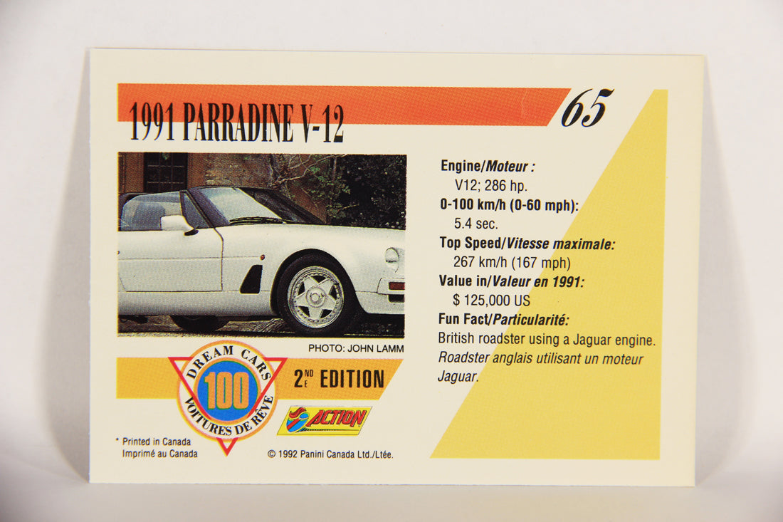 Dream Cars 2nd Edition 1992 Trading Card #65 - 1991 Parradine V-12 FR-ENG L018538