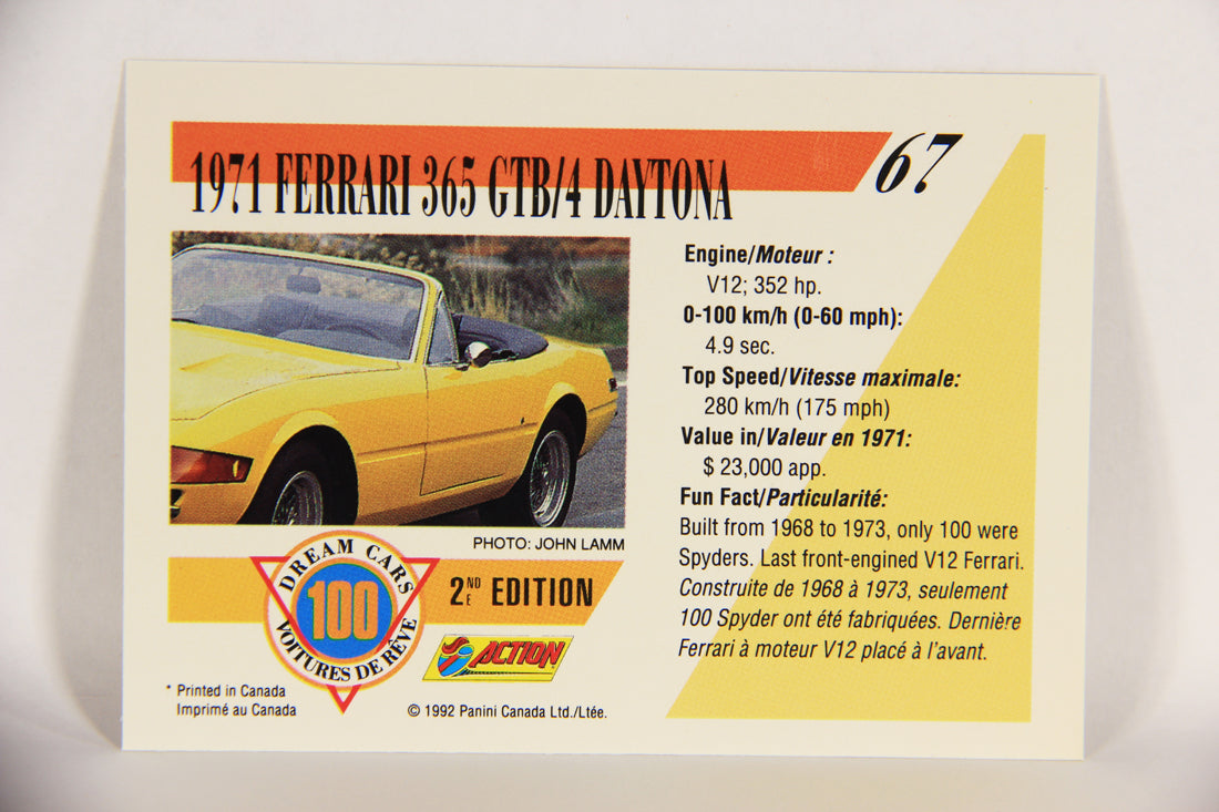 Dream Cars 2nd Edition 1992 Trading Card #67 - 1971 Ferrari 365 GTB/4 Daytona L018540
