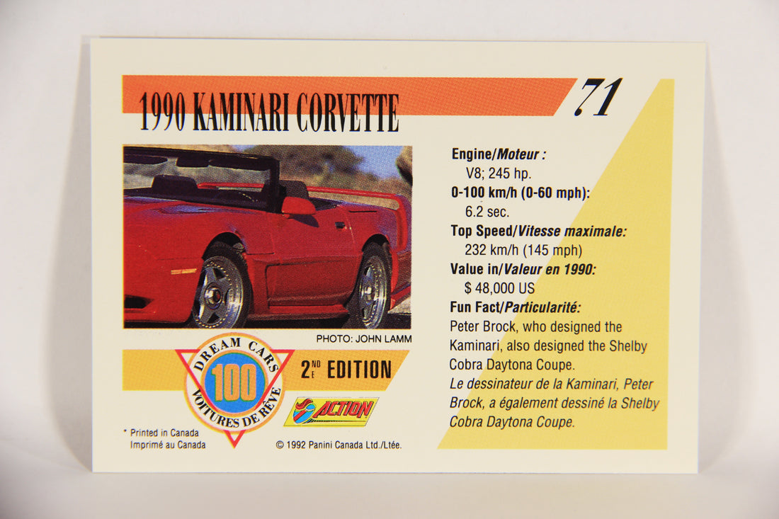 Dream Cars 2nd Edition 1992 Trading Card #71 - 1990 Kaminari Corvette FR-ENG L018544