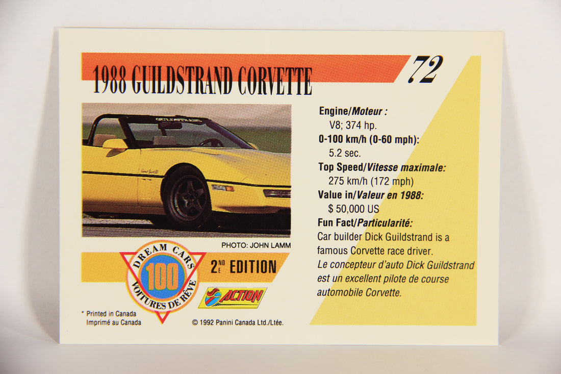 Dream Cars 2nd Edition 1992 Trading Card #72 - 1988 Guildstrand Corvette FR-ENG L018545