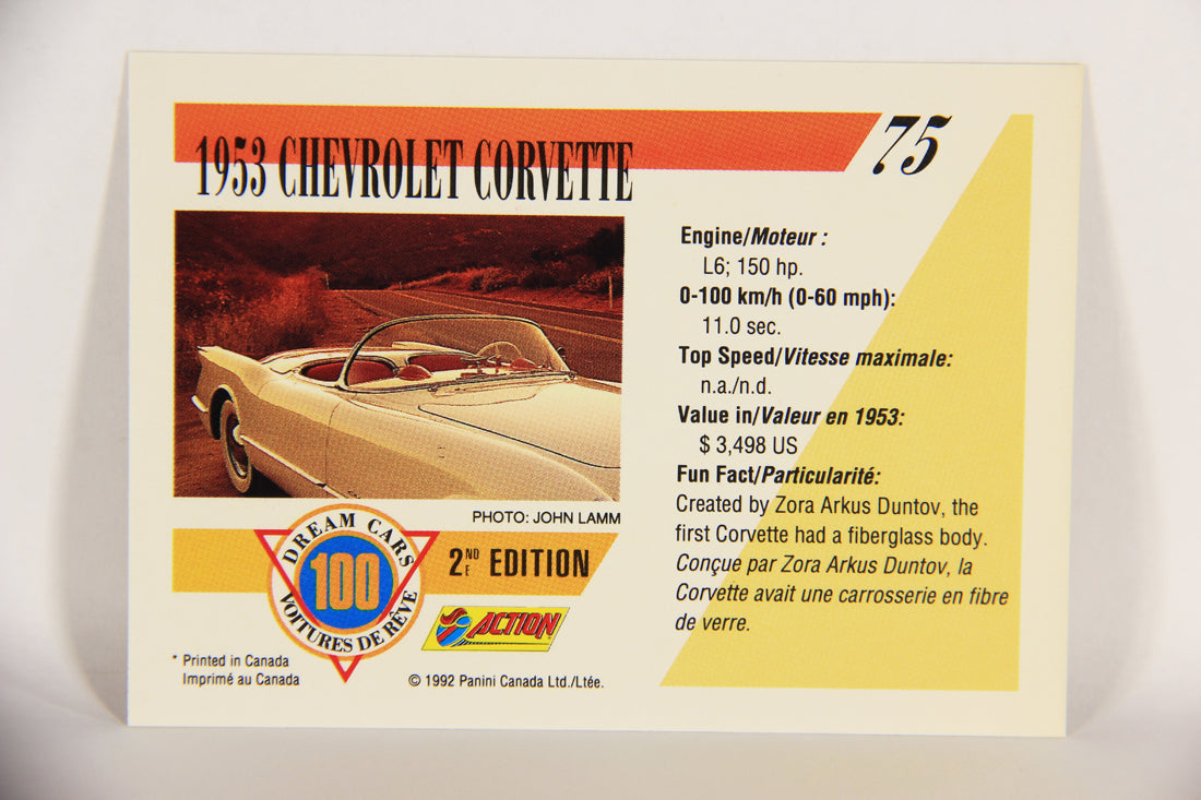 Dream Cars 2nd Edition 1992 Trading Card #75 - 1953 Chevrolet Corvette FR-ENG L018548