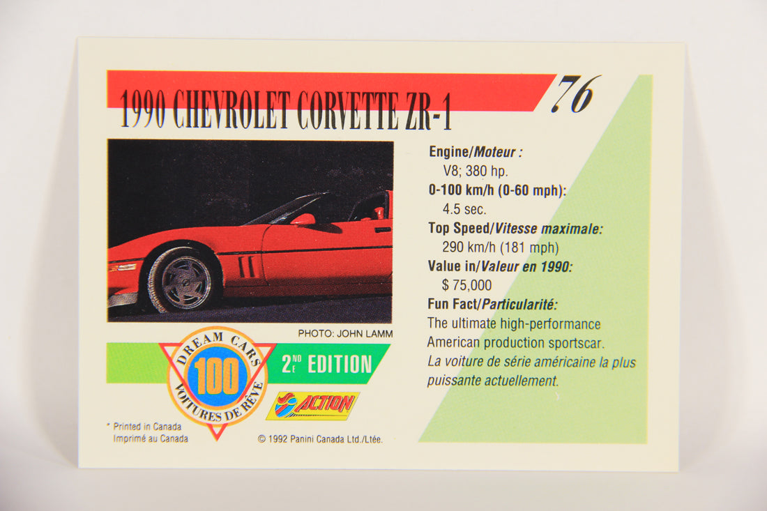 Dream Cars 2nd Edition 1992 Trading Card #76 - 1990 Chevrolet Corvette ZR-1 L018549