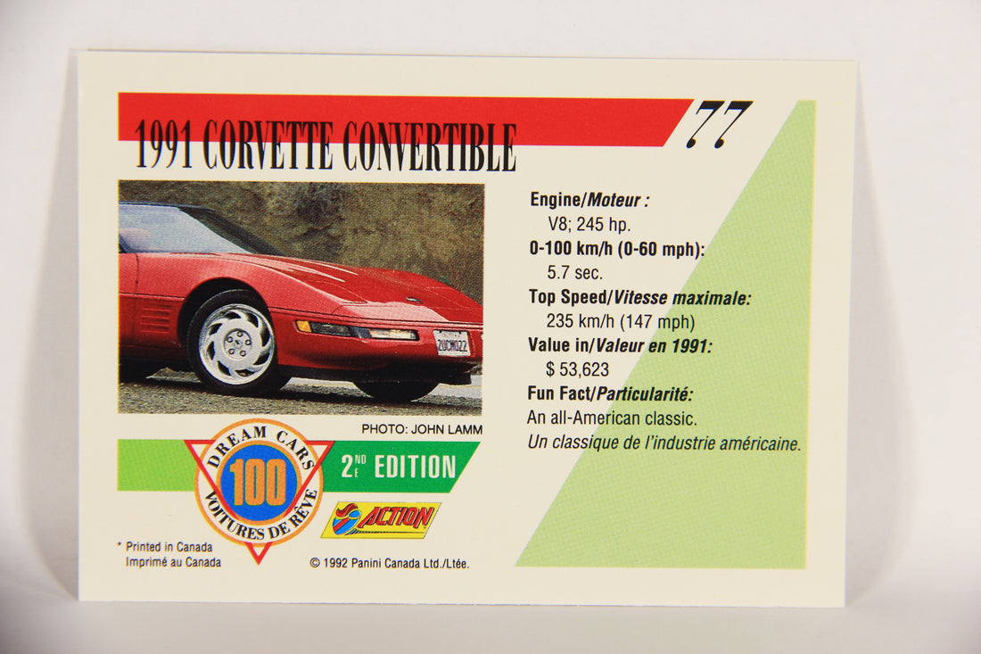 Dream Cars 2nd Edition 1992 Trading Card #77 - 1991 Corvette Convertible FR-ENG L018550