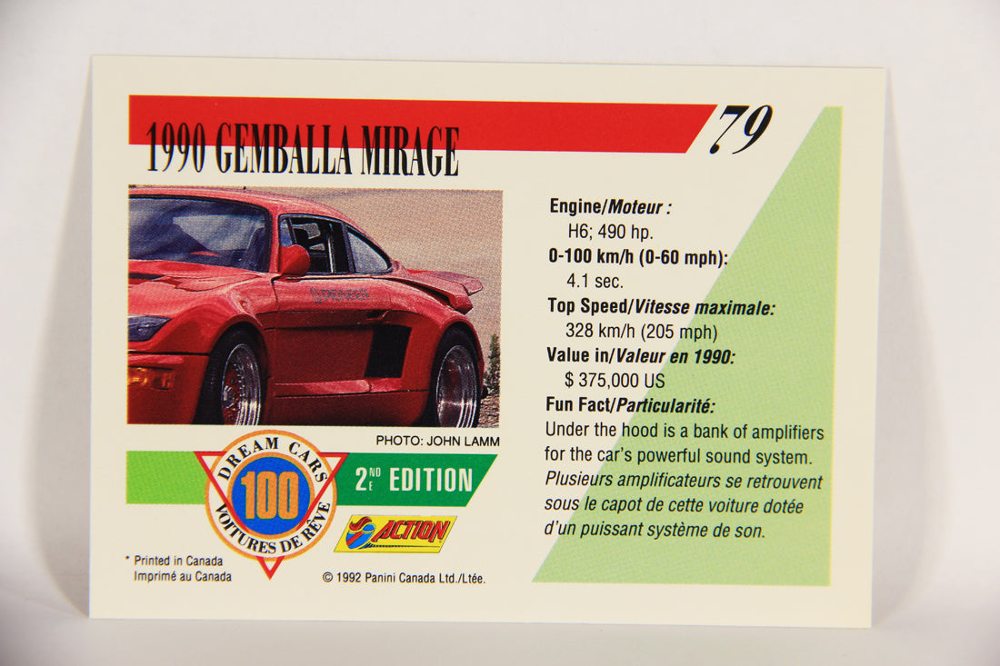 Dream Cars 2nd Edition 1992 Trading Card #79 - 1990 Gemballa Mirage FR-ENG L018552