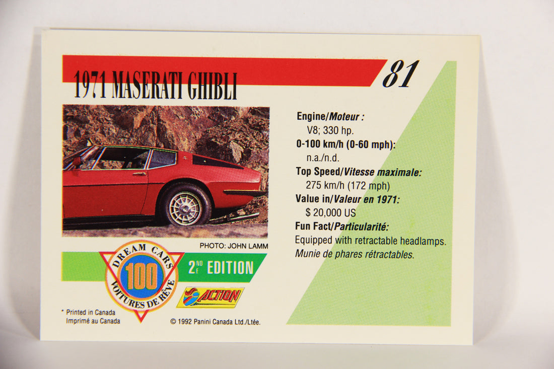Dream Cars 2nd Edition 1992 Trading Card #81 - 1971 Maserati Ghibli FR-ENG L018554
