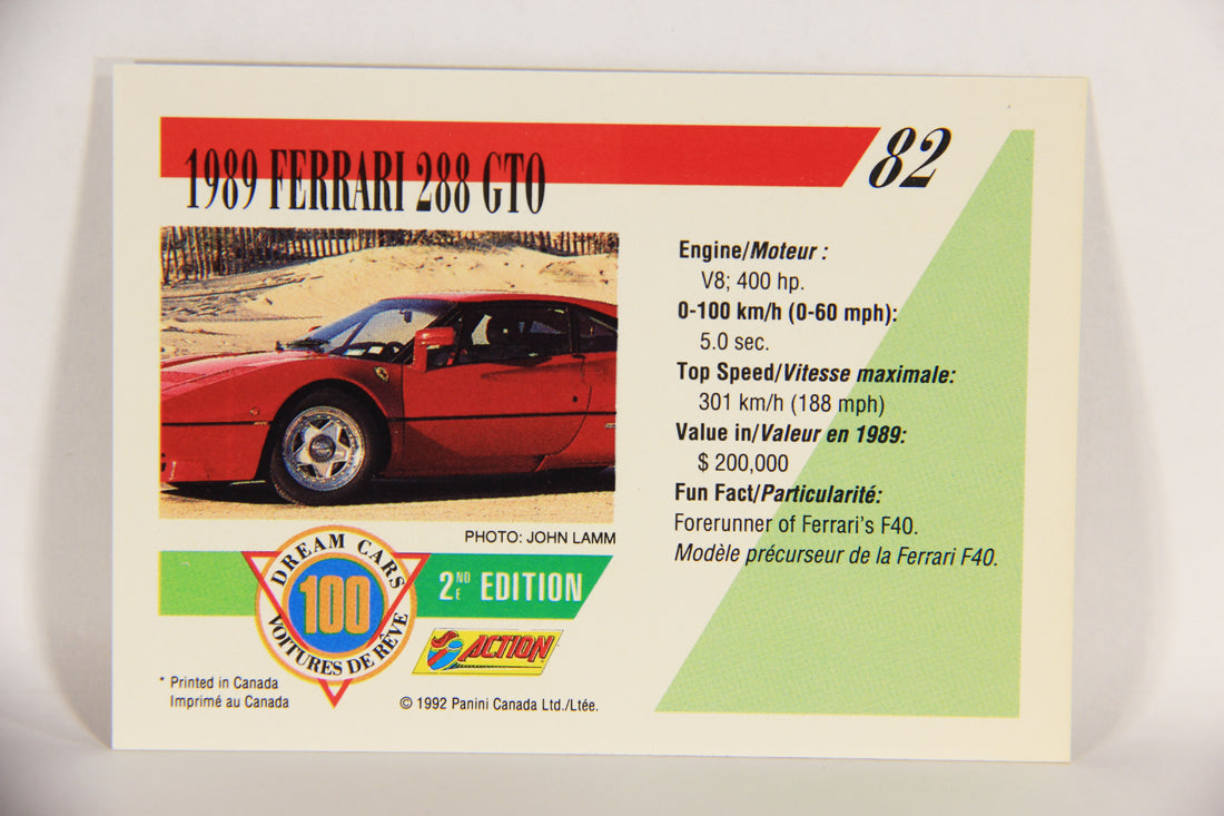 Dream Cars 2nd Edition 1992 Trading Card #82 - 1989 Ferrari 288 GTO FR-ENG L018555