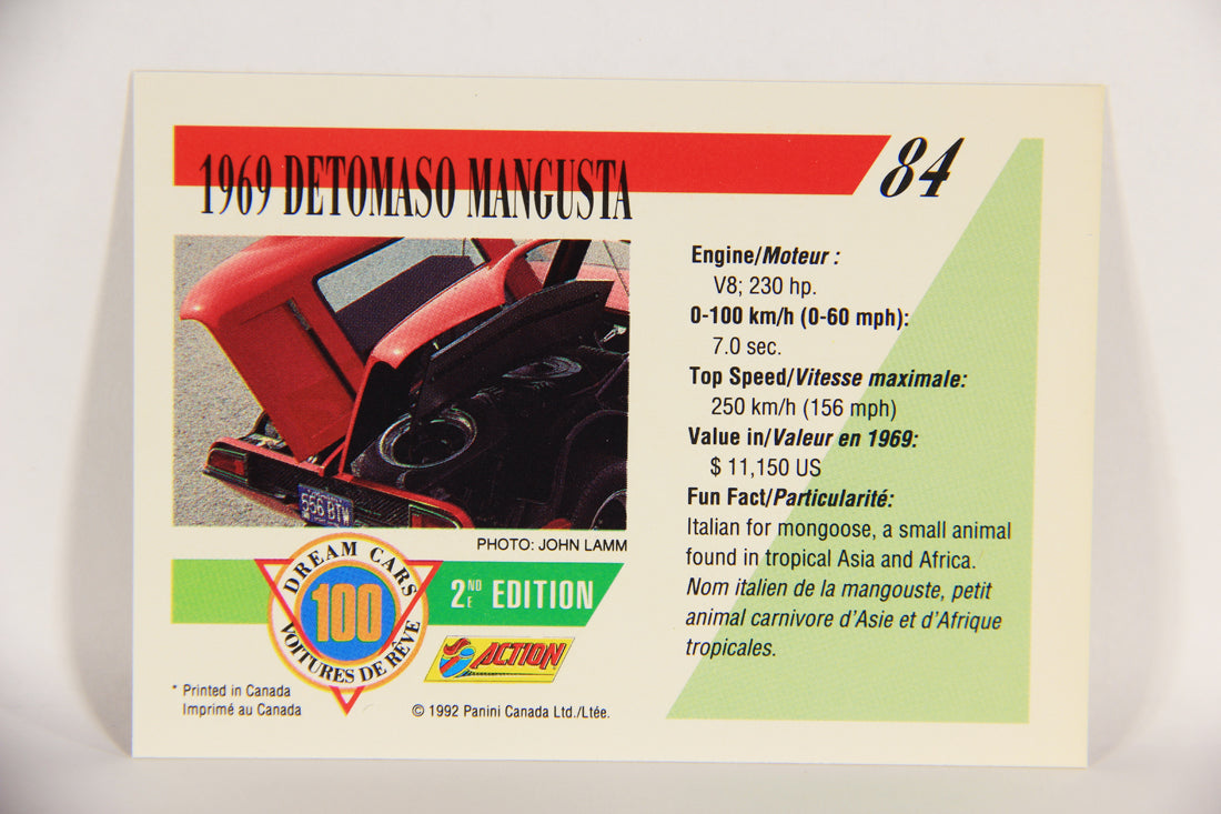 Dream Cars 2nd Edition 1992 Trading Card #84 - 1969 Detomaso Mangusta FR-ENG L018557