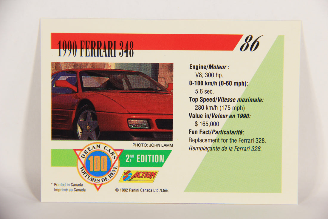 Dream Cars 2nd Edition 1992 Trading Card #86 - 1990 Ferrari 348 FR-ENG L018559