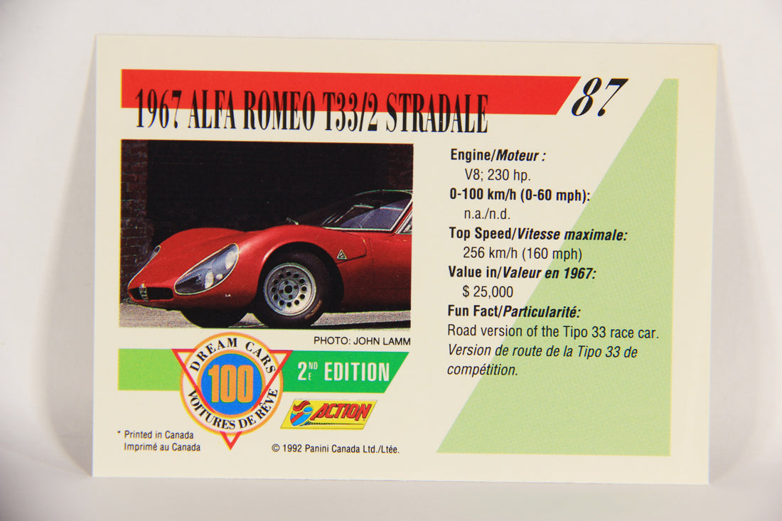 Dream Cars 2nd Edition 1992 Trading Card #87 - 1967 Alfa Romeo T33/2 Stradale L018560