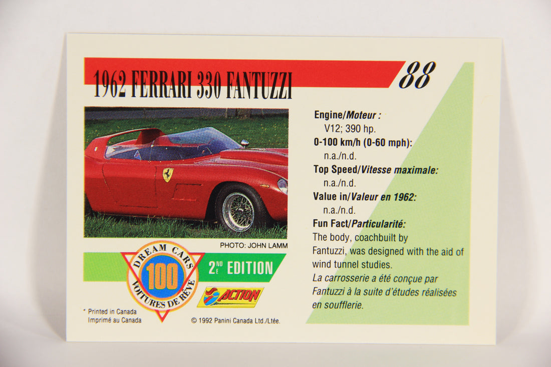 Dream Cars 2nd Edition 1992 Trading Card #88 - 1962 Ferrari 330 Fantuzzi FR-ENG L018561