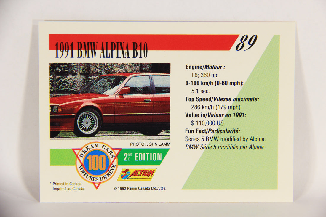 Dream Cars 2nd Edition 1992 Trading Card #89 - 1991 BMW Alpina B10 FR-ENG L018562