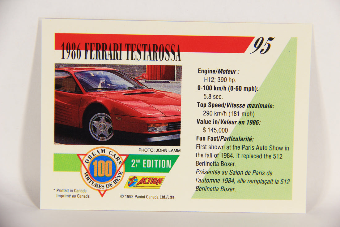 Dream Cars 2nd Edition 1992 Trading Card #95 - 1986 Ferrari Testarossa FR-ENG L018568