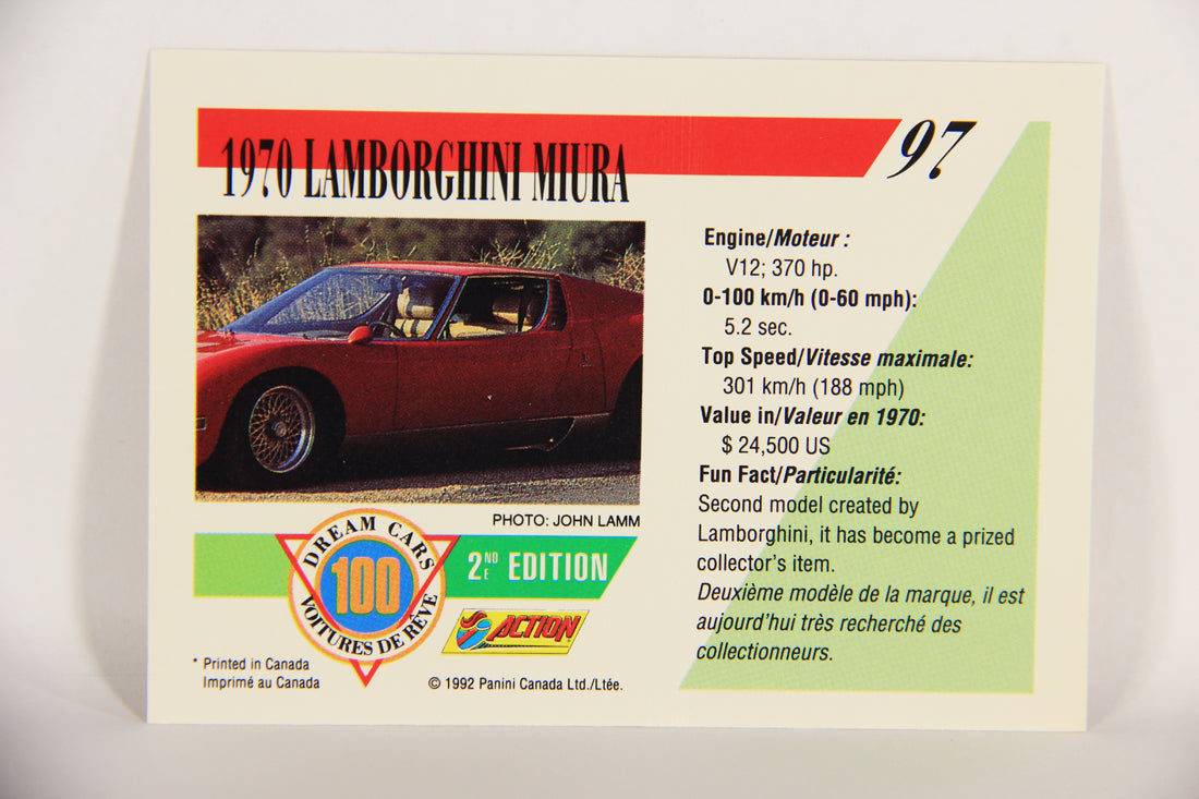 Dream Cars 2nd Edition 1992 Trading Card #97 - 1970 Lamborghini Miura FR-ENG L018570