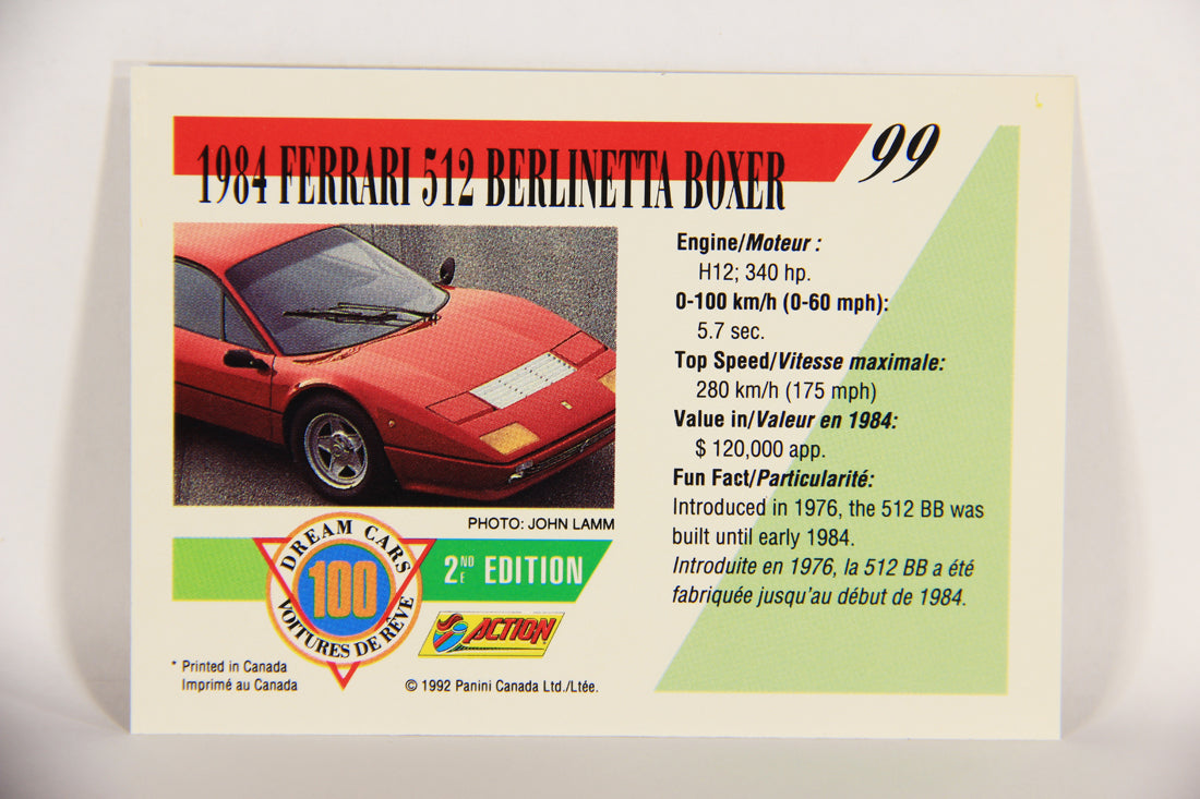 Dream Cars 2nd Edition 1992 Trading Card #99 - 1984 Ferrari 512 Berlinetta Boxer L018572