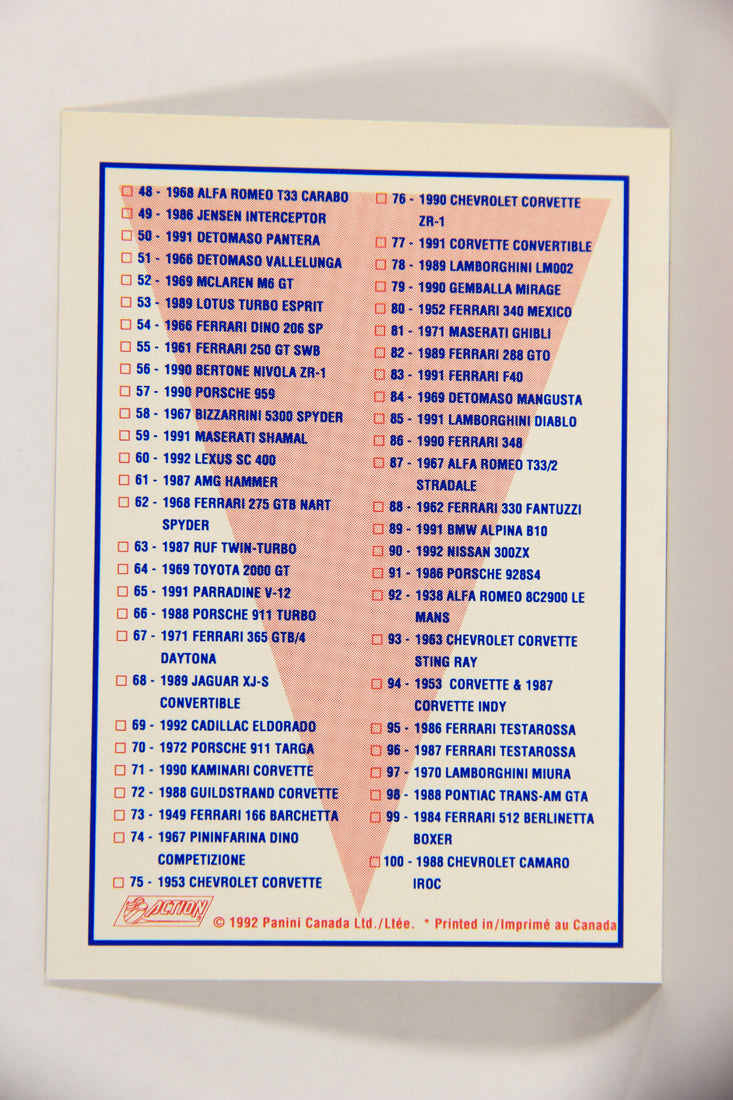 Dream Cars 2nd Edition 1992 FR-ENG Trading Card Checklist - Unused FR-ENG L018574