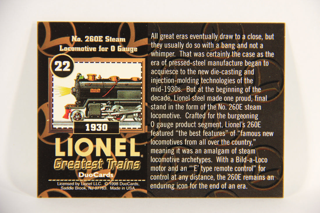 Lionel Greatest Trains 1998 Card #22 - 1930 No. 260E Steam Locomotive For O Gauge ENG L018627