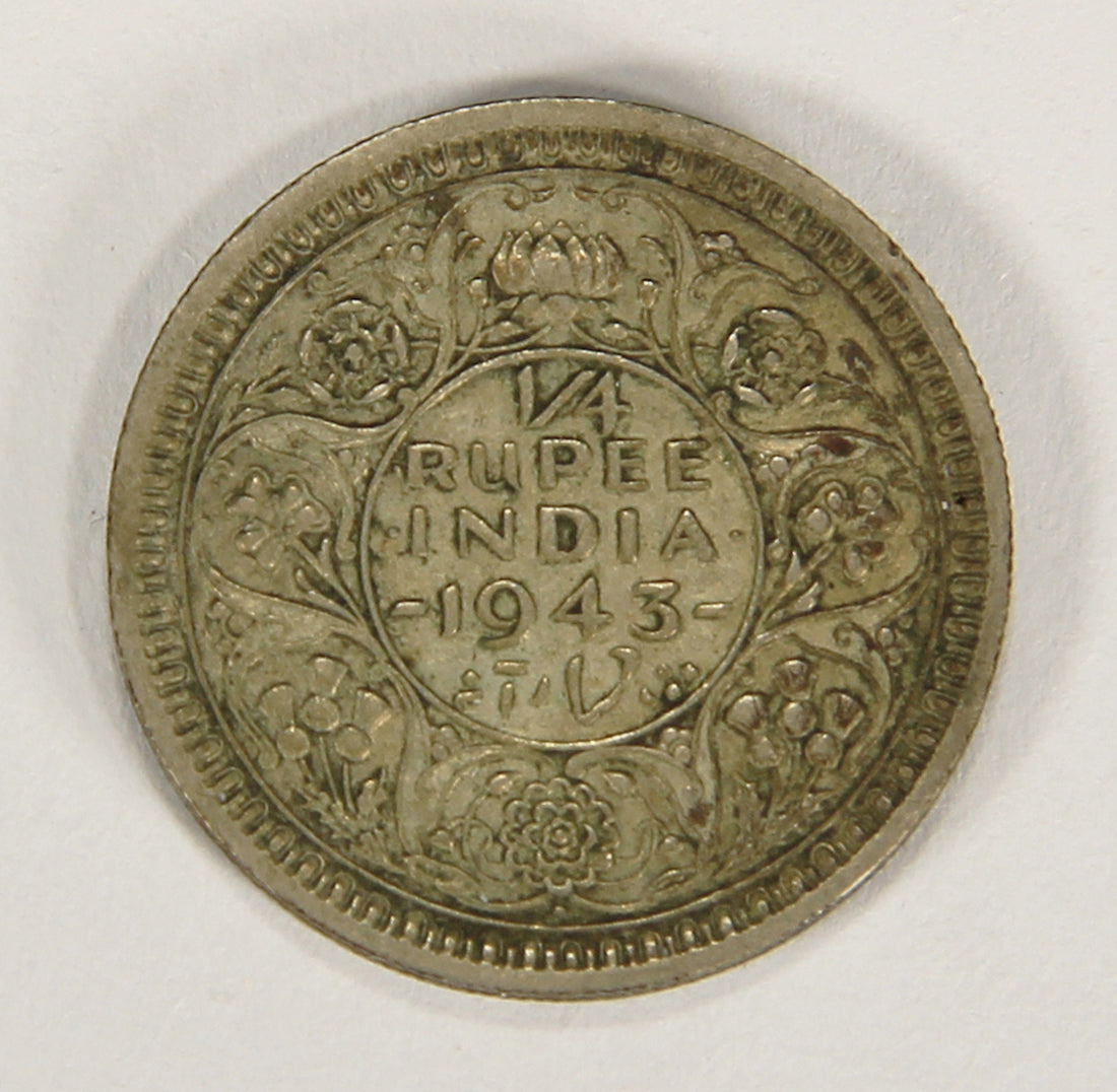 1943 India British 1/4 Rupee King George VI - Mumbai Bombay Silver Coin L018685