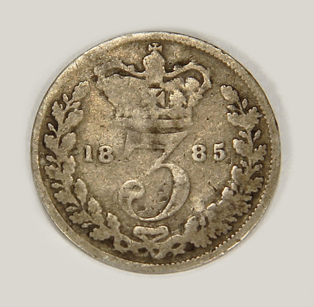 1885 Great Britain 3 Queen Victoria Silver Coin .925 Threepence L018689