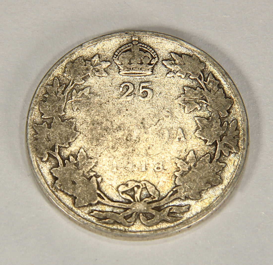 1918 Canada 25 Cents King George V Silver Coin KM#24 Twenty-Five Cents L018700