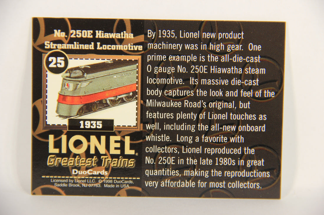 Lionel Greatest Trains 1998 Card #25 - 1935 No. 250E Hiawatha Streamlined Locomotive ENG L018934