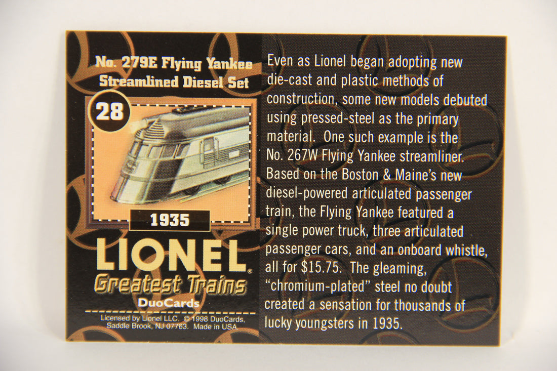 Lionel Greatest Trains 1998 Card #28 - 1935 No. 279E Flying Yankee Streamlined Diesel Set ENG L018935