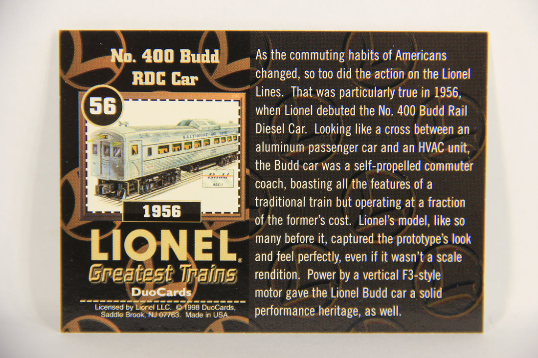 Lionel Greatest Trains 1998 Trading Card #56 - 1956 No. 400 Budd RDC Car ENG L018936