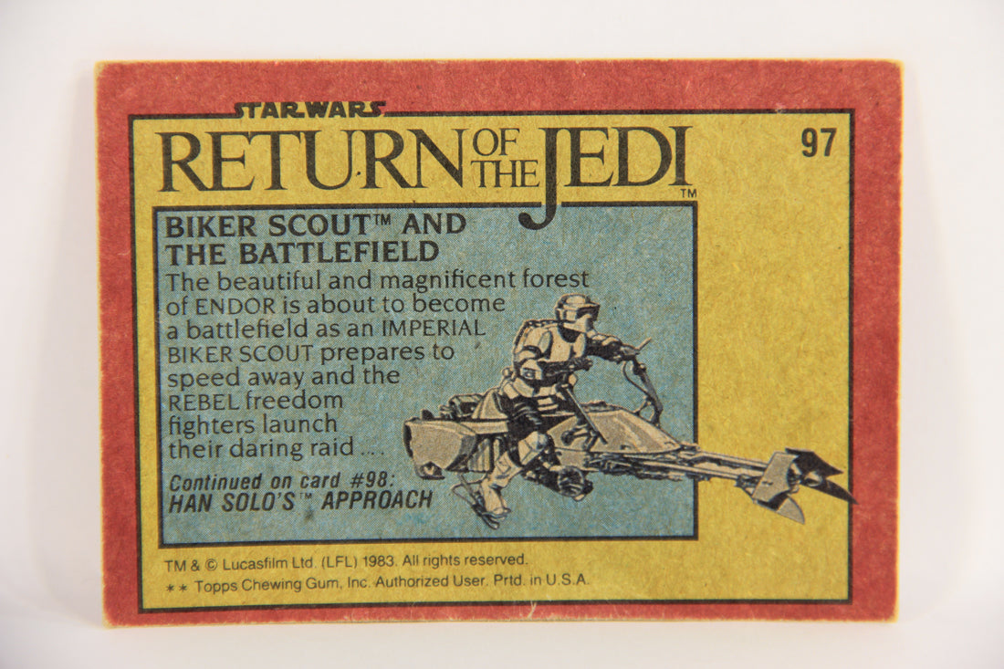 Star Wars ROTJ 1983 Trading Card #97 Biker Scout And The Battlefield ENG Topps L018992