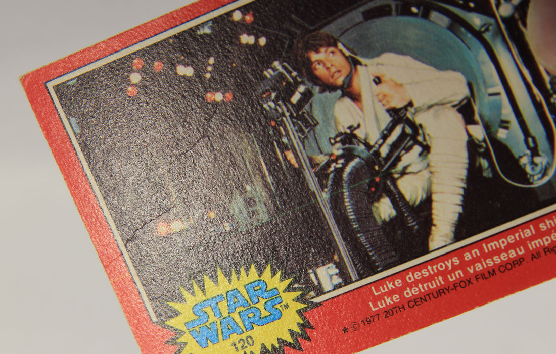 Star Wars 1977 Card #120 Luke Destroys An Imperial Ship Printing Error FR-ENG L019046