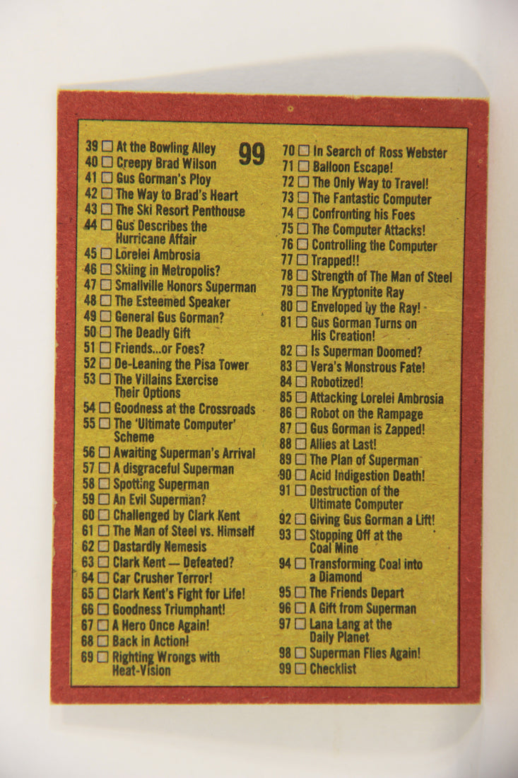 Superman 3 Topps 1983 Trading Card #99 Superman III Checklist ENG Unused L019164