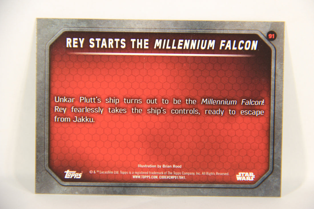 SW The Force Awakens 2015 Card #91 Rey Starts The Millennium Falcon ENG L019297
