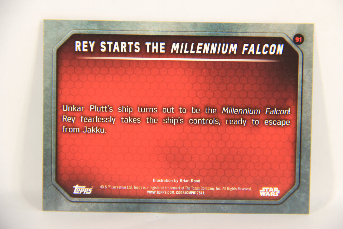 SW The Force Awakens 2015 Card #91 Rey Starts The Millennium Falcon ENG Blue L019298