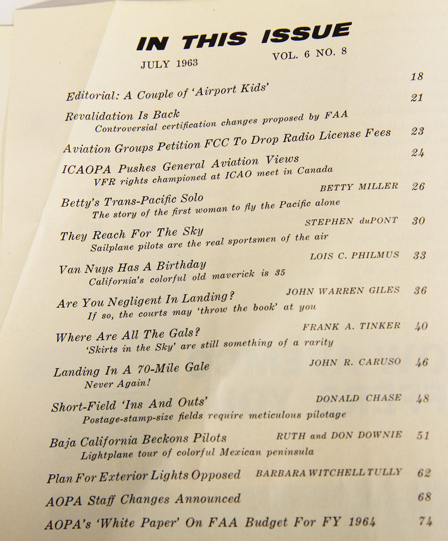 AOPA Pilot Magazine July 1963 Vol. 6 No. 8 ENG Vintage ACIDIC ODOR L019454
