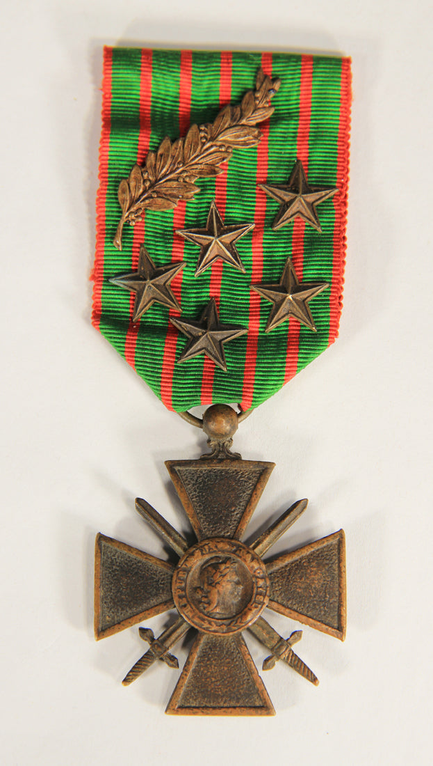 France 1915 WWI Croix De Guerre 1914-1918 - War Cross With Palm & 5 Stars - Bronze L019467