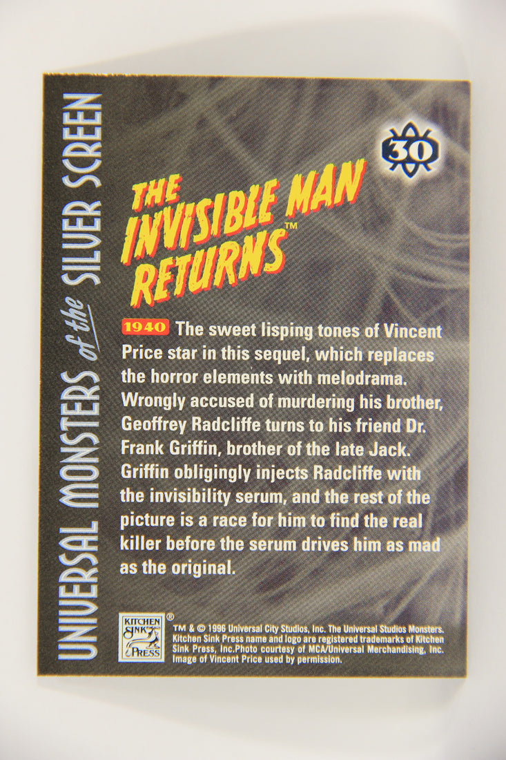 Universal Monsters Of The Silver Screen 1996 Card #30 The Invisible Man Returns 1940 L019872