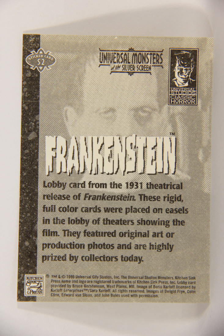 Universal Monsters Of The Silver Screen 1996 Sticker Card #S2 Frankenstein 1931 Karloff L019875