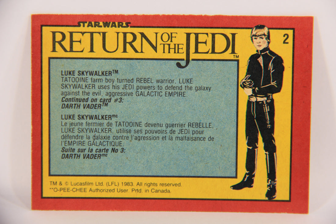 Star Wars Return Of The Jedi 1983 Card #2 Luke Skywalker FR-ENG OPC L020088