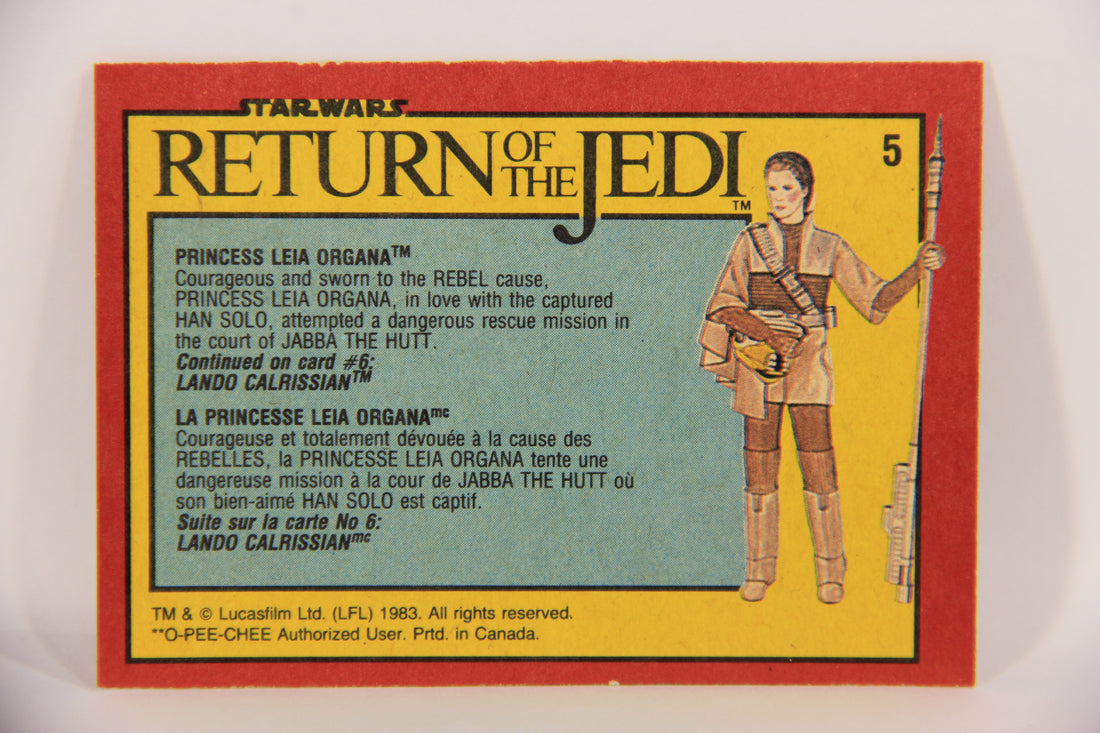 Star Wars Return Of The Jedi 1983 Card #5 Princess Leia Organa FR-ENG OPC L020091
