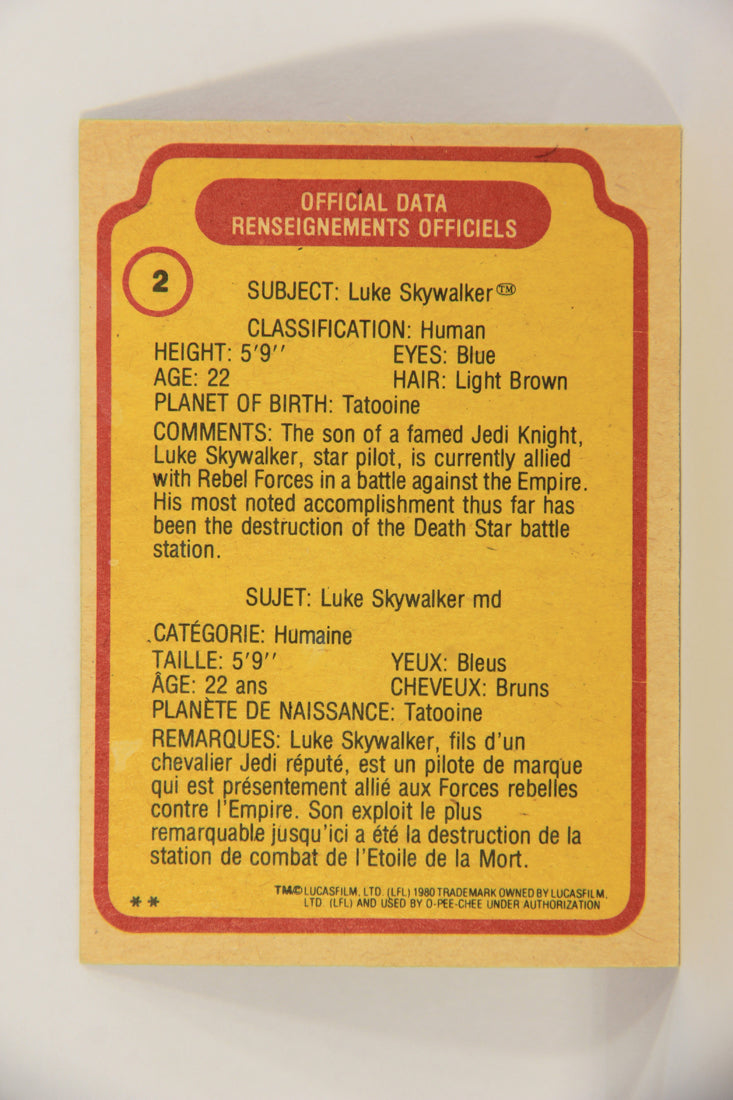 Star Wars Empire Strikes Back Trading Card #2 Luke Skywalker FR-ENG OPC L020294
