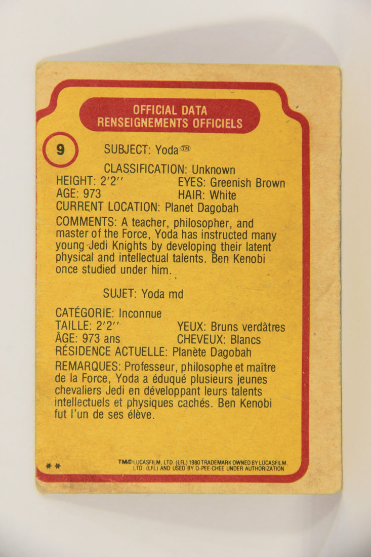 Star Wars The Empire Strikes Back Trading Card #9 Yoda MISCUT FR-ENG OPC L020299