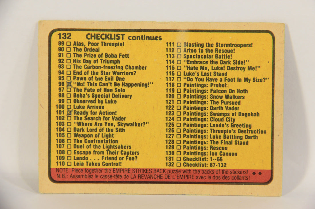 Star Wars Empire Strikes Back Card #132 Checklist 67-132 Used FR-ENG OPC L020405