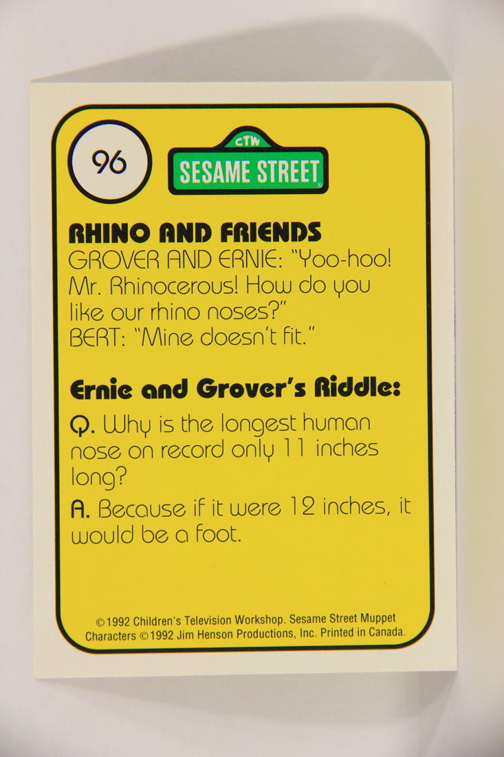 Seasame Street TV Show 1992 Card #96 A Rhinoceros Has Poor Eyesight But Good Hearing L020720