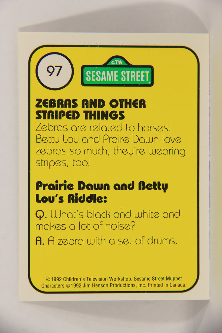 Seasame Street TV Show 1992 Card #97 Zebras Belong To The Horse Family ENG L020721